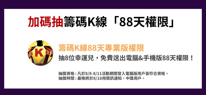 【最後24小時】88感恩季~登入籌碼K線電腦版送「8天權限」再抽「88天權限」！還有霸氣豪禮免費送！