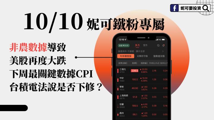 1010 妮可VIP鐵粉教學影音： 農強勁美股大跌，下周2大事波動大，避開 4 族群