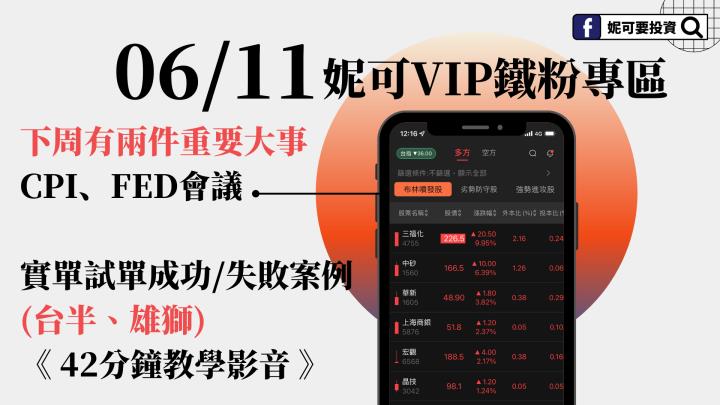 0611妮可VIP專區 》下周有兩件重要大事，試單成功/失敗案例分享(台半、雄獅)