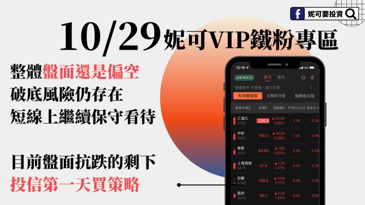 1029 | 妮可VIP專區 - 每日免費籌碼資料提供( 整體盤面還是偏空，破底風險仍存在！)
