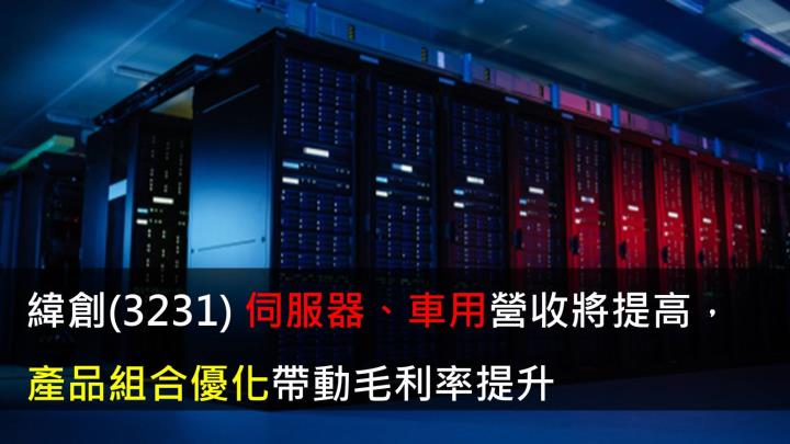 【研究報告】緯創(3231) 伺服器、車用營收將提高,產品組合優化帶動毛利率提升