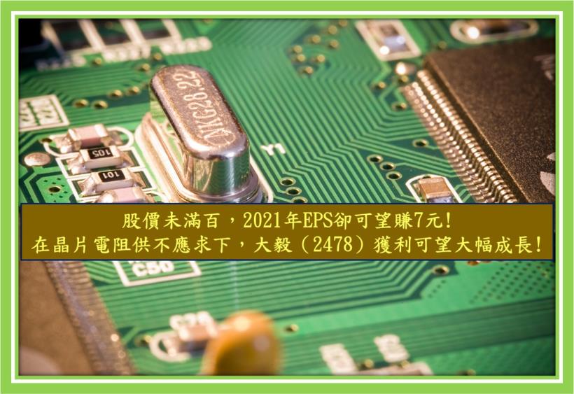 【研究報告】股價未滿百，2021年EPS卻可望賺7元! 在晶片電阻供不應求下，大毅（2478）獲利可望大幅成長!