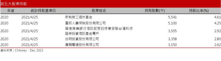 矽創前5大股東持股