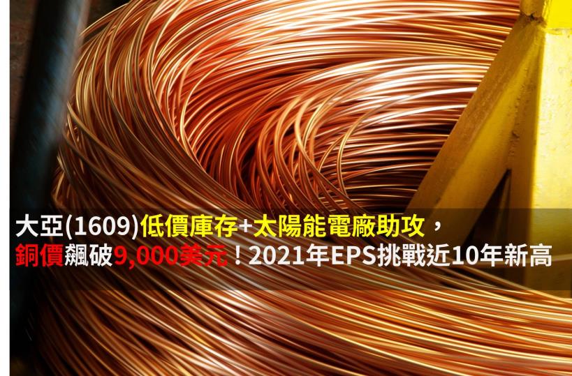【研究報告】大亞(1609)低價庫存+太陽能電廠助攻，銅價飆破9,000美元下 ! 2021年EPS挑戰近10年新高