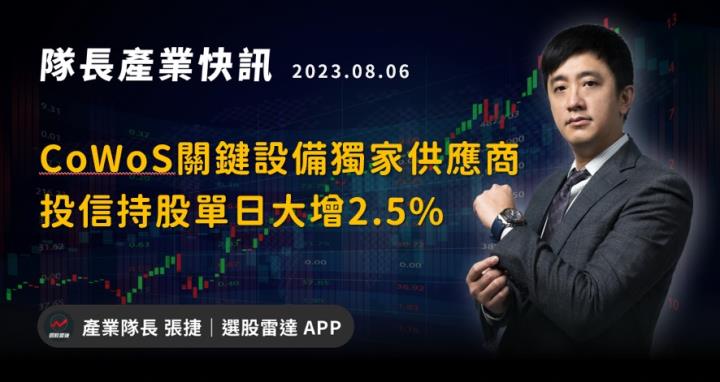 【產業戰隊VIP】CoWos設備獨家供應商，投信持股單日大增2.5％