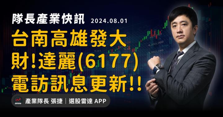 【產業戰隊VIP】台南高雄發大財!達麗(6177)電訪訊息更新!!
