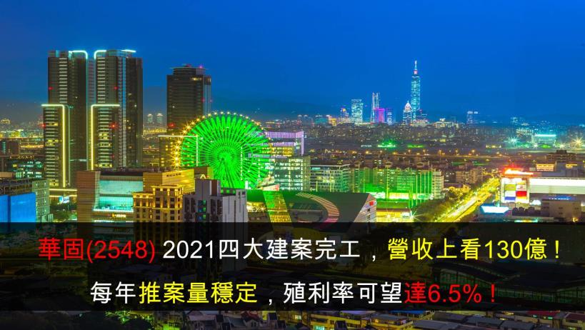 【研究報告】華固(2548) 2021四大建案完工,營收上看130億!每年推案量穩定,殖利率可望達6.5%!