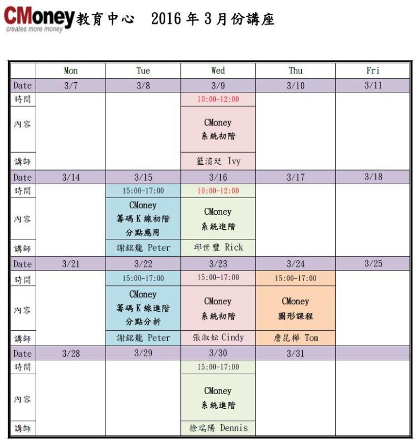 3月份課程出爐囉!! 