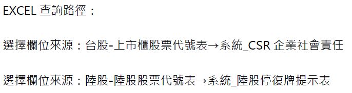 資料新增:CSR企業社會責任等二張表,預計3/29 (二) 18:00前執行。