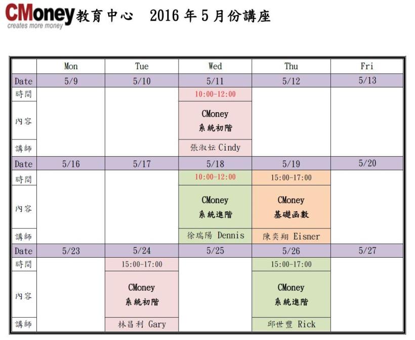 5月份課程出爐囉!! 