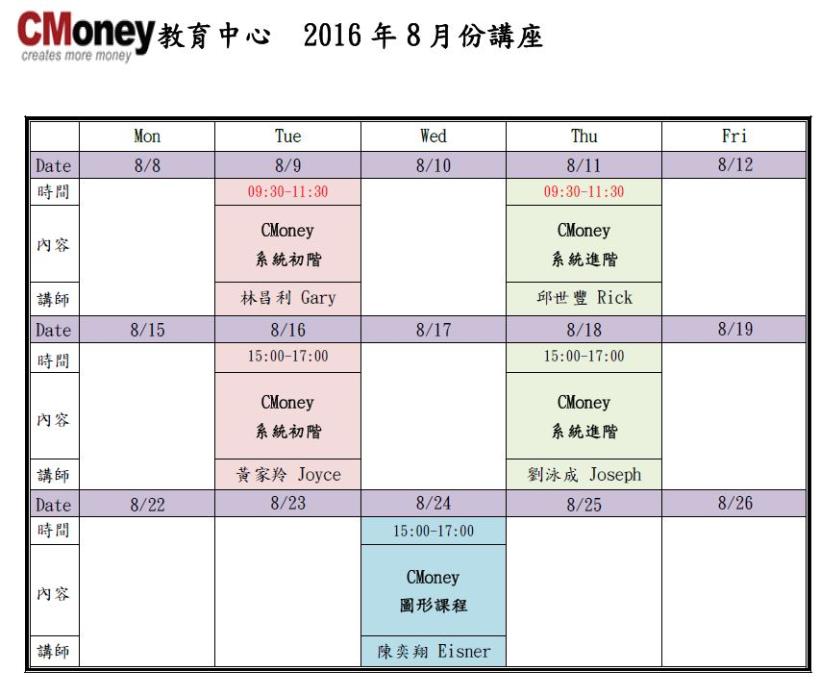 8月份課程出爐囉!!