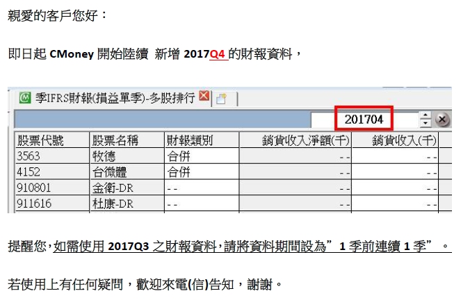 資料公告：2017Q4財報出爐!