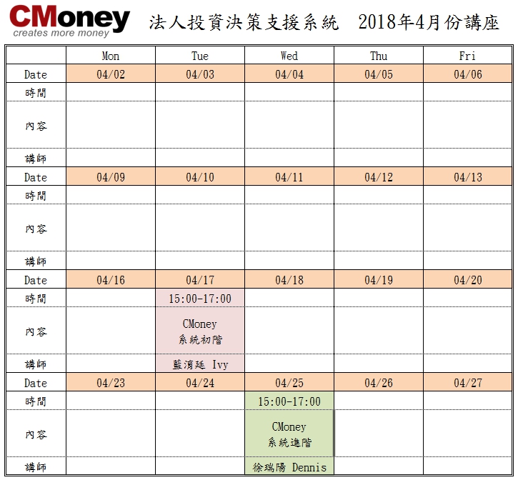 CMoney公告：4月份課程出爐囉!!