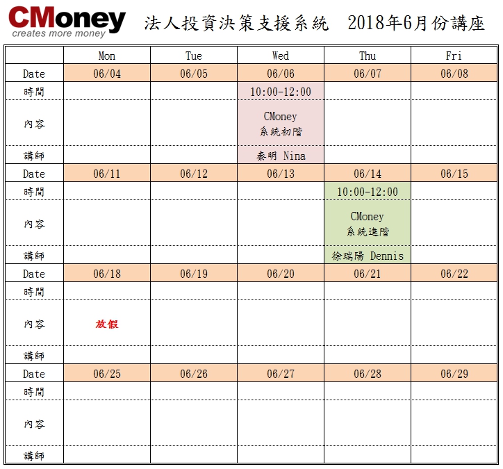 CMoney公告：6月份課程出爐囉!!