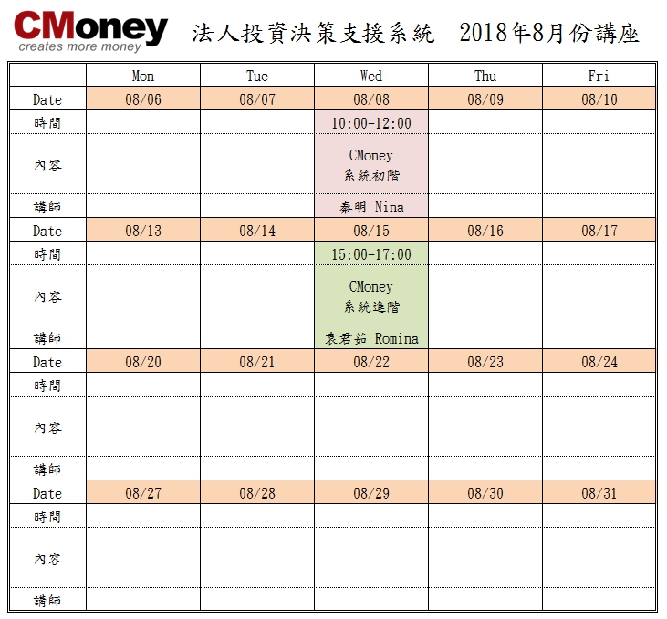 CMoney公告：8月份課程出爐囉!!