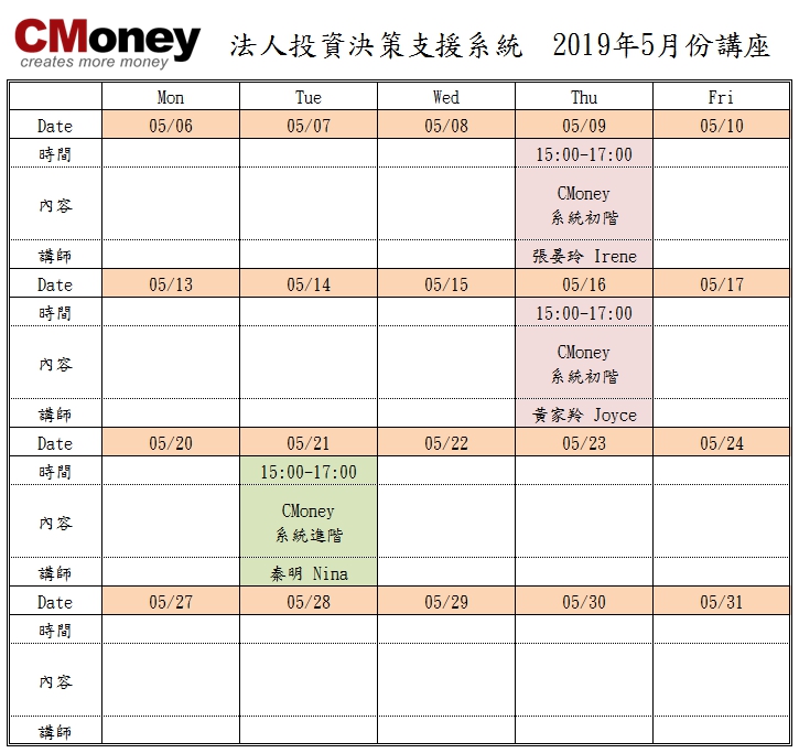 CMoney公告：5月份課程出爐囉!!