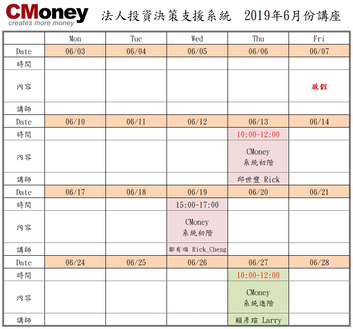 CMoney公告：6月份課程出爐囉!!