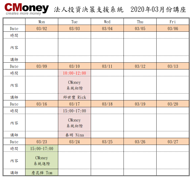 CMoney公告：3月份課程出爐囉!!
