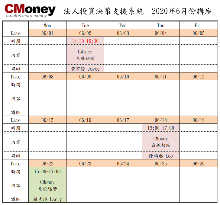 CMoney公告：6月份課程出爐囉!!
