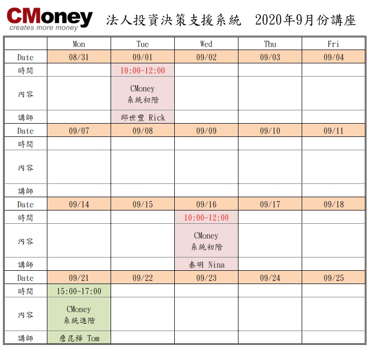CMoney公告：9 月份課程出爐囉!!