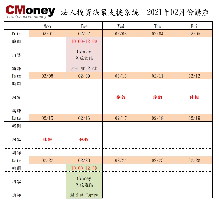 CMoney公告：2月份課程出爐囉!!
