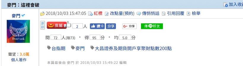 麥門:這裡會破-2018/10/3