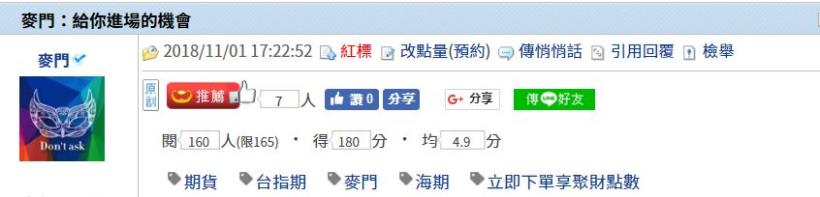 麥門：給你進場的機會-2018/11/01
