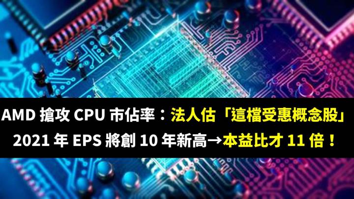 AMD 搶攻 CPU 市佔率：法人估「這檔受惠概念股」2021 年 EPS 將創 10 年新高→本益比才 11 倍！