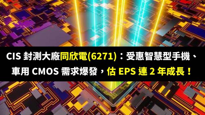 CIS 封測大廠同欣電(6271)：受惠智慧型手機、車用 CMOS 需求爆發，估 EPS 連 2 年成長！