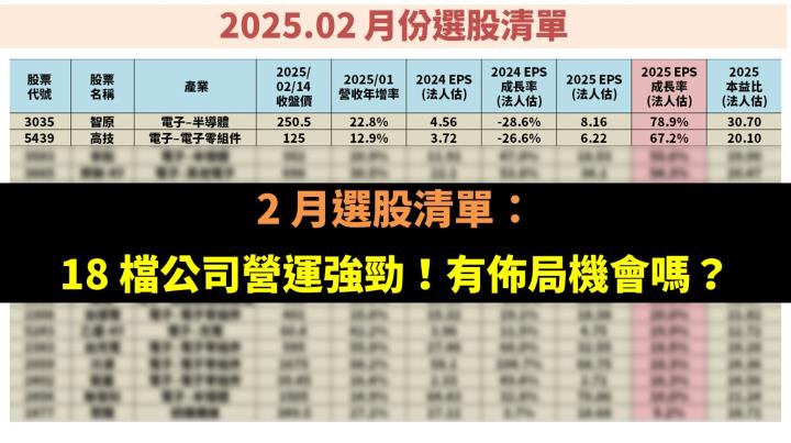 2 月選股清單：18 檔公司營運強勁！有佈局機會嗎？