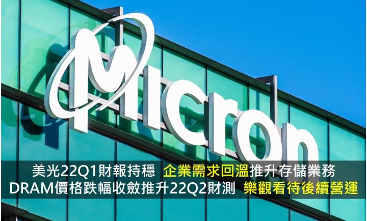 【美股研究報告】美光22Q1財報持穩，企業需求回溫推升存儲業務，DRAM價格跌幅收斂推升22Q2財測，樂觀看待後續營運