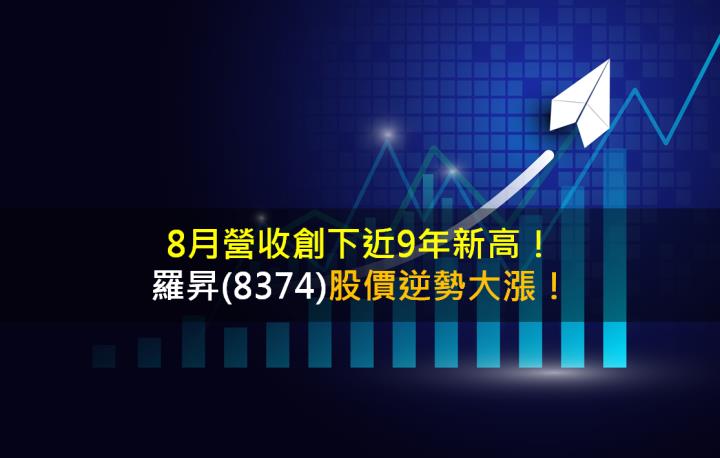 8月營收創下近9年新高，羅昇(8374)股價逆勢大漲！