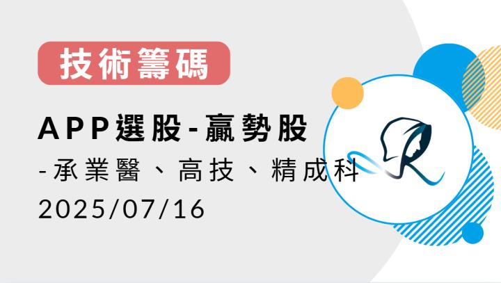 【技術籌碼】贏勢股 APP 選股-承業醫、高技、精成科-20250716
