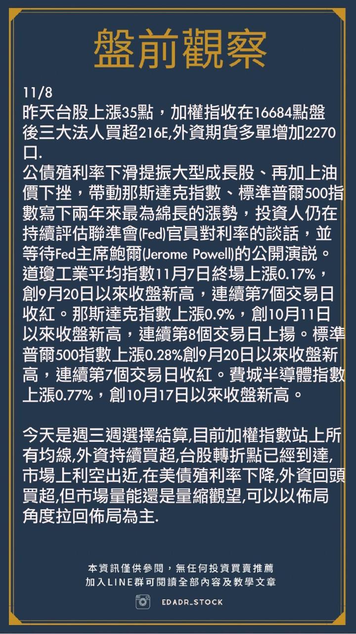 11/8七公盤前重點！1分鐘掌握必觀察族群及最新時事資訊，一目了然市場方向！