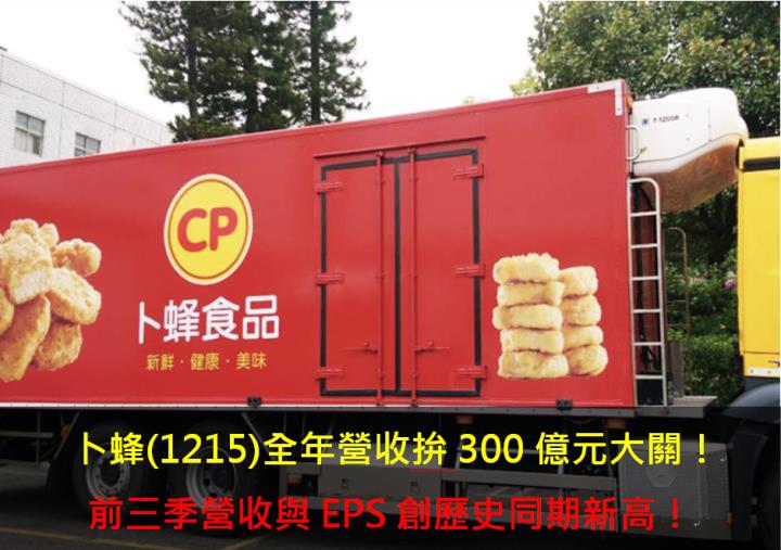 卜蜂(1215)全年營收拚300億元大關！前三季營收與EPS創歷史同期新高！