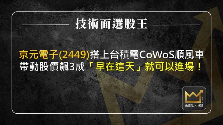 京元電子(2449)搭上台積電CoWoS順風車帶動股價飆3成，「早在這天」就可以進場！